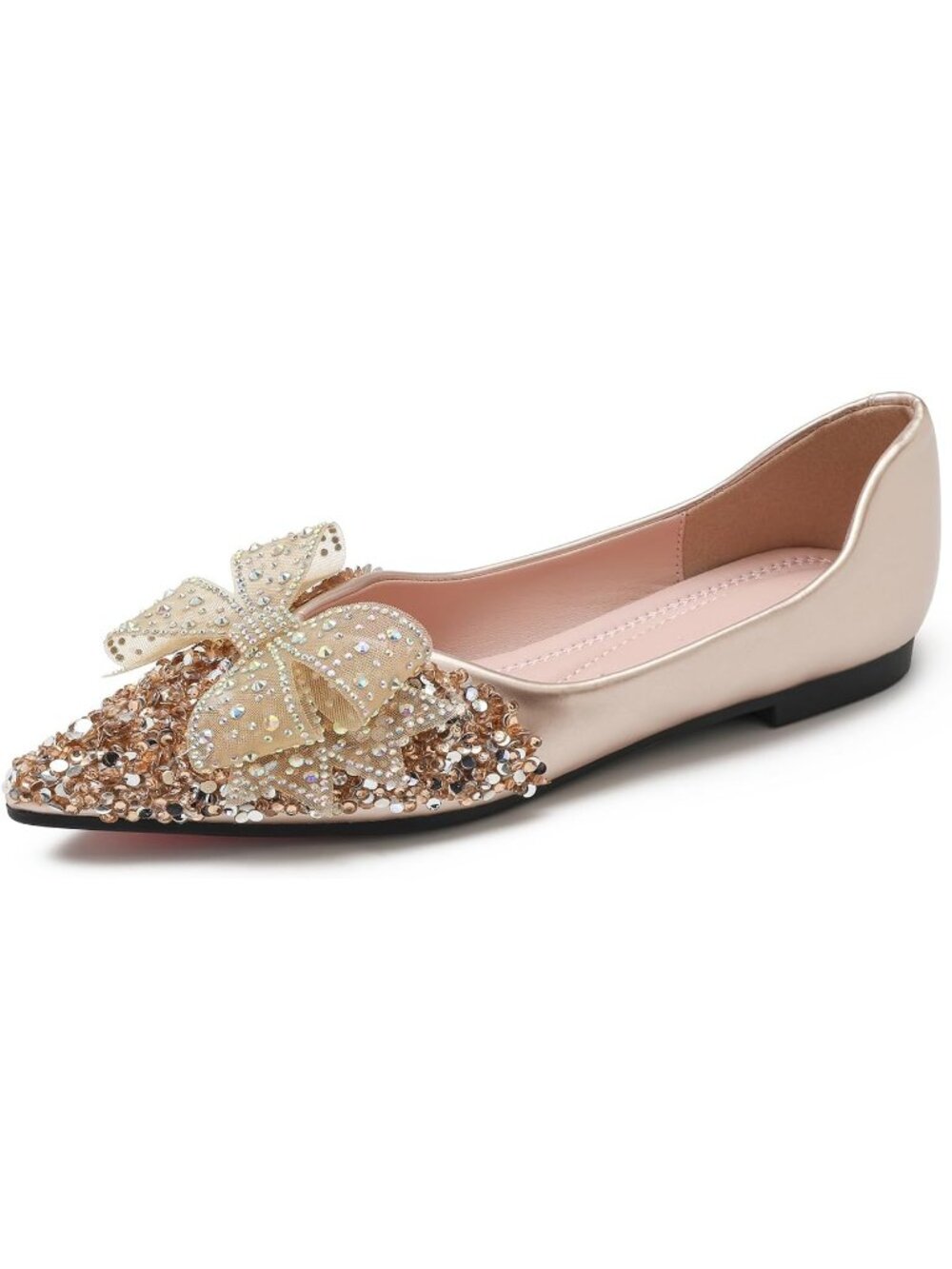 Women's Gold Flats Low Heel Comfort Pointed Toe Polyurethane Ballet Shoes - Picture 3 of 7